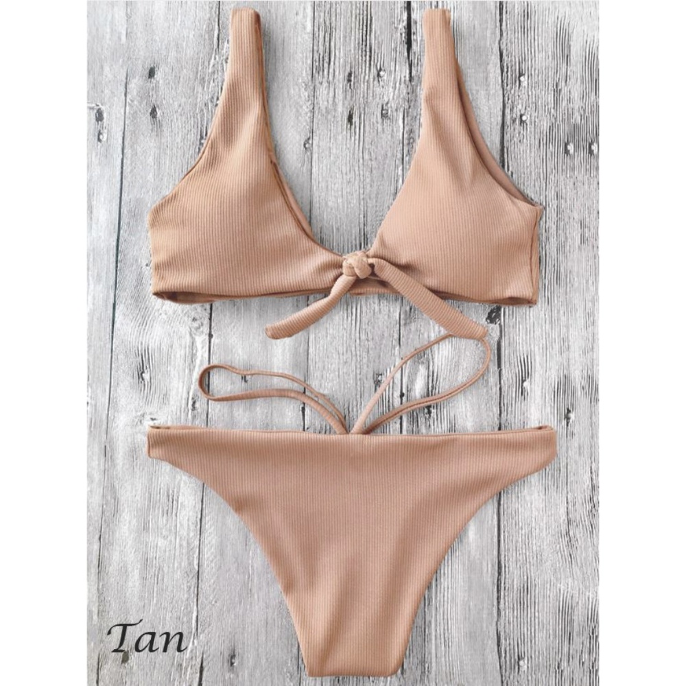 Restocked 🖤 Ribbed Knot Tie Bikini Set Pink or Tan - Picture 4 of 7